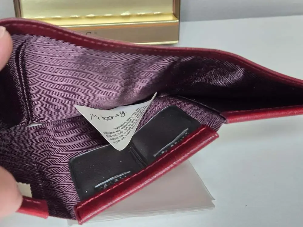 Vintage Rolfs American Classic Burgundy Leather Trifold Wallet with Original Box